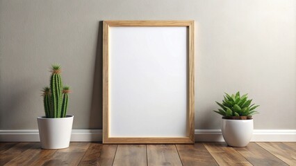 Vertical empty frame mockup for displaying artwork or photographs, blank, template, design, display, interior, decoration