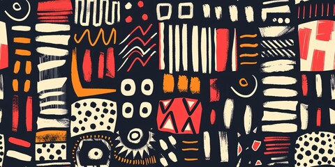 Obraz premium Modern abstract textile design featuring a continuous striped pattern interwoven with geometric shapes.