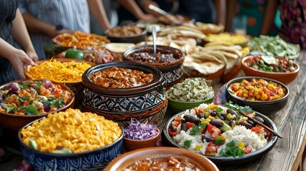 Mexican Fiesta Buffet Table with Delicious Food and Decor