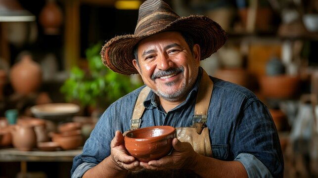 Holding Clay Bowl in Workshop