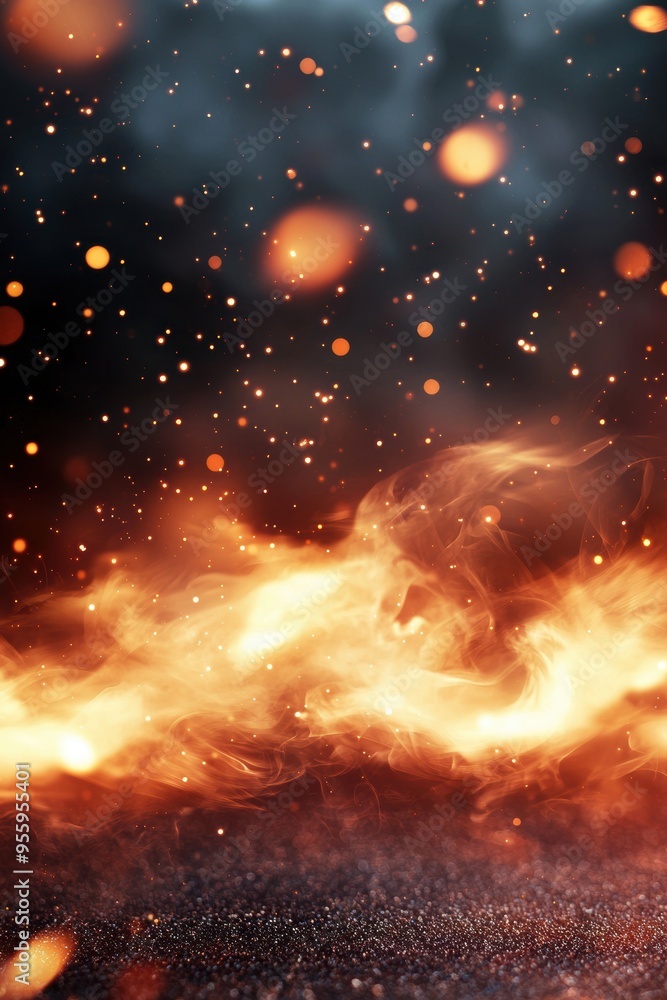 Poster a captivating image of vibrant fire and glowing embers, creating a dynamic and intense visual experi