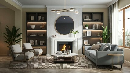 modern living room with fireplace