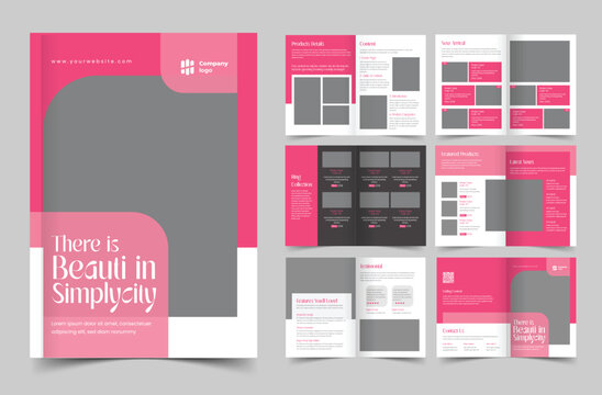 Product catalog brochure design layout vector, 12 page catalogue portfolio with product list
