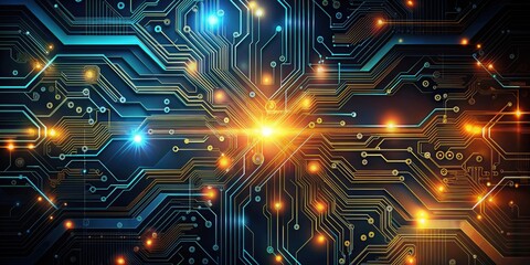 Fototapeta premium Futuristic technology design with glowing circuits and dark colors, futuristic, technology, circuits, glowing, dark, black