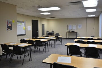 A career workshop for developing professional skills. Room with skill-building activities and training materials