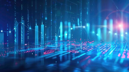 Abstract glowing blue and pink lines and circles against a dark background.