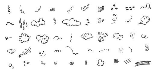 Hand-Drawn Scribble and Doodle Elements Set | Vector Illustration of Sketchy Clouds, Lines, and Abstract Shapes | Minimalist Design Icons for Graphic Design and Creativity