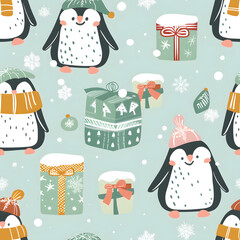 New Year's and Christmas festival seamless pattern in a 2D doodle illustrator style on pastel color backgrounds for graphic advertising.