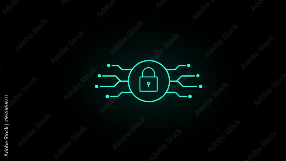 Poster security concept padlock icon animation. cyber security data protection icon motion background.