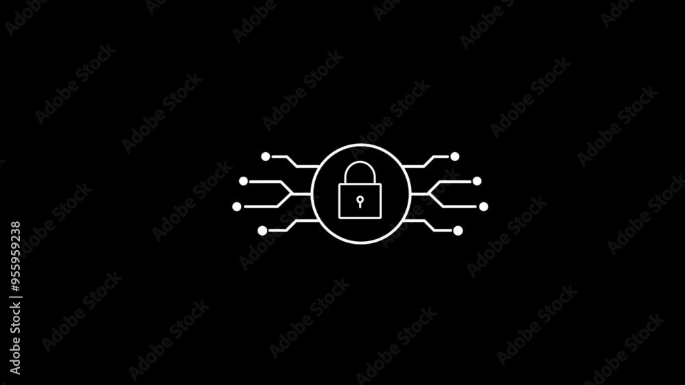 Poster security concept padlock icon animation. cyber security data protection icon motion background.
