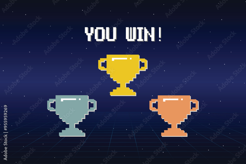 Poster 8-bit pixel art with text 