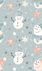 New Year's and Christmas festival seamless pattern in a 2D doodle illustrator style on pastel color backgrounds for graphic advertising.
