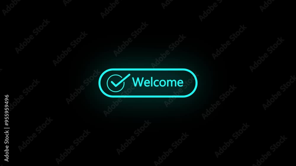 Poster welcome stamp animation. completed text label stamp with checklist animation