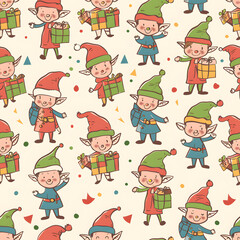 New Year's and Christmas festival seamless pattern in a 2D doodle illustrator style on pastel color backgrounds for graphic advertising.