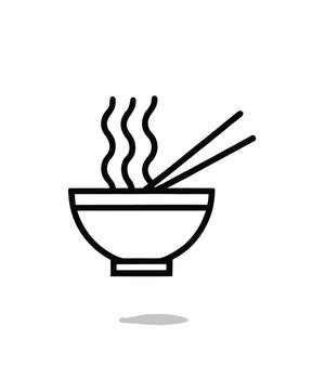 recommend clip art: Editable stroke vector of a steaming bowl of ramen with chopsticks.