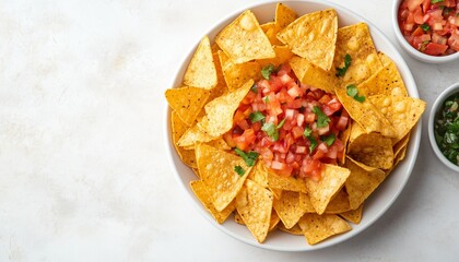 Crispy cracker nachos traditional snack on white plate