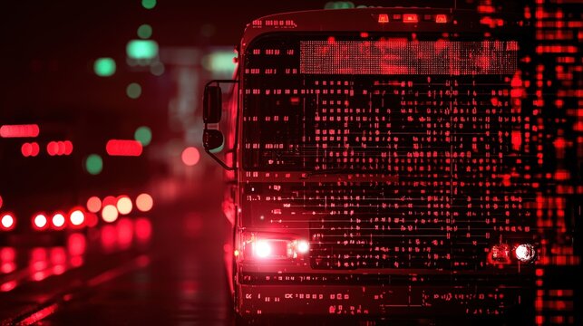 Futuristic school bus management software, digital control interface, real-time tracking, route optimization algorithms, high-tech urban setting