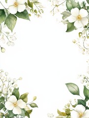 Fototapeta premium White Page with Pastel Floral Design and Geometric Frame, Featuring a Pattern for Letters or Notes, Ideal for Interior Decor