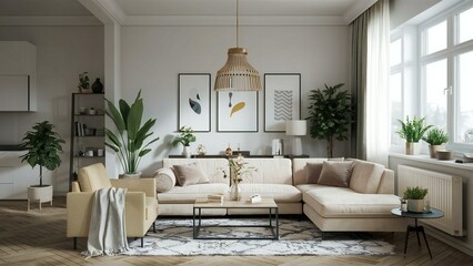 modern living room with fireplace