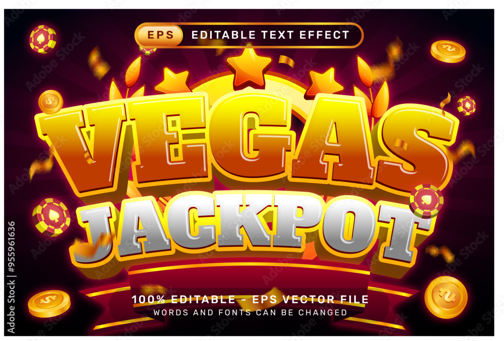 Poster vegas jackpot 3d text effect and editable text effect with light background