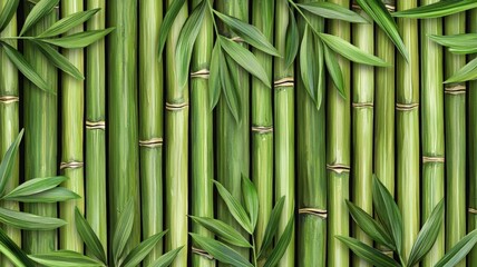 Fototapeta premium A vibrant bamboo background, showcasing lush green stalks and leaves, perfect for nature-inspired designs and organic themes.