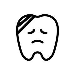 Sick tooth line icon. Cute tooth character.