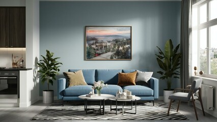 modern living room with fireplace