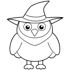 Cute Cartoon anime style. full-length. Friendly Owl with a Witch Hat