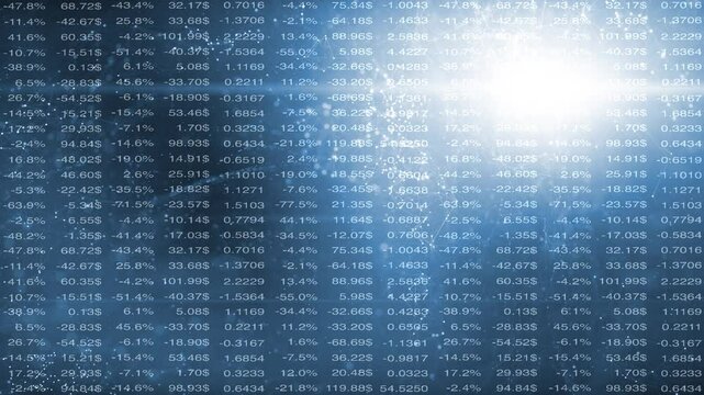 Artistic lines and shiny dots with business spreadsheet data animation.