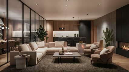 modern living room with fireplace