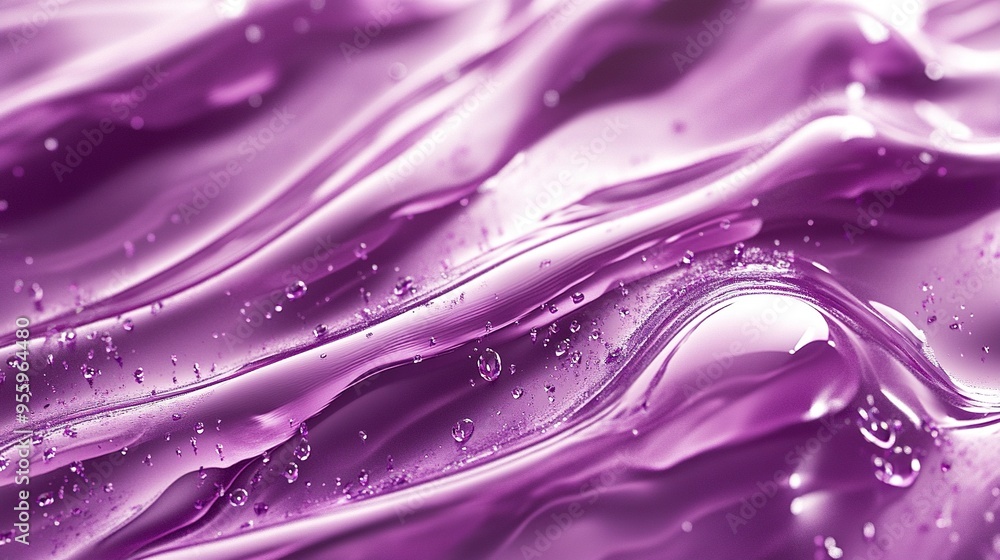 Poster close-up image displaying a wave-like purple gel texture with glossy highlights and clear droplets.