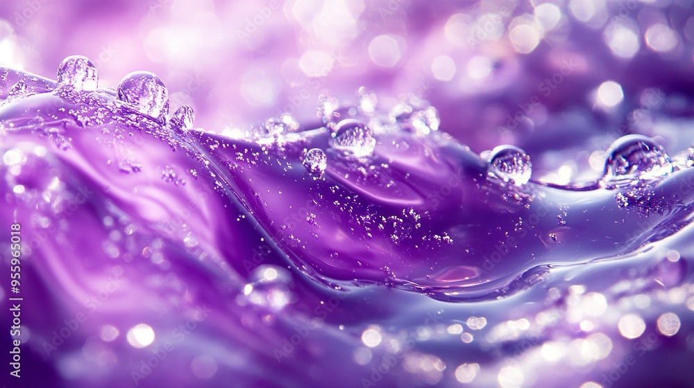 Poster close-up image displaying a wave-like purple gel texture with glossy highlights and clear droplets.