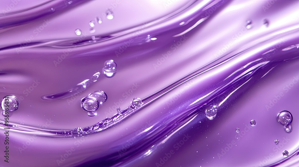 Aufkleber close-up image displaying a wave-like purple gel texture with glossy highlights and clear droplets.