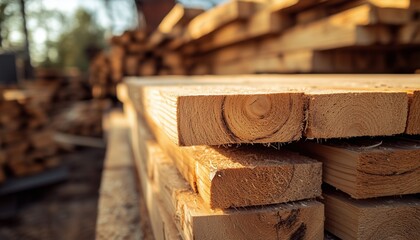 Pile pine cut log lumber sawmill tree from replanted forests  for furniture or building