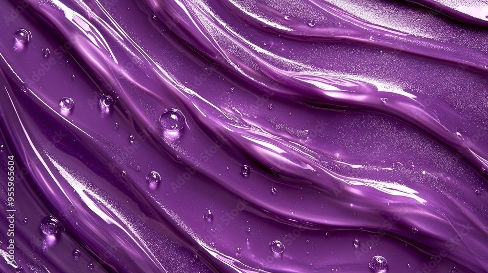 Aufkleber close-up image displaying a wave-like purple gel texture with glossy highlights and clear droplets.
