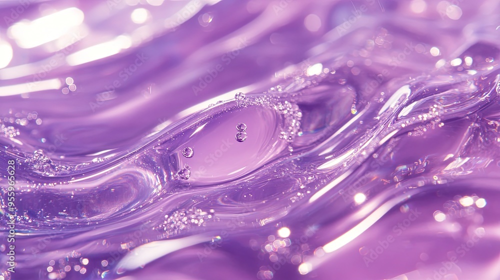 Poster close-up image displaying a wave-like purple gel texture with glossy highlights and clear droplets.
