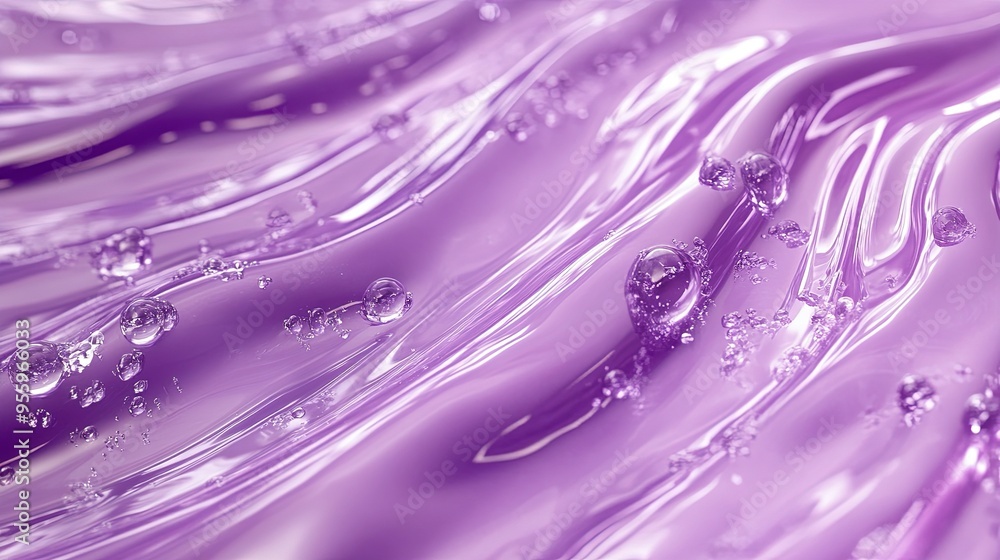 Poster close-up image displaying a wave-like purple gel texture with glossy highlights and clear droplets.