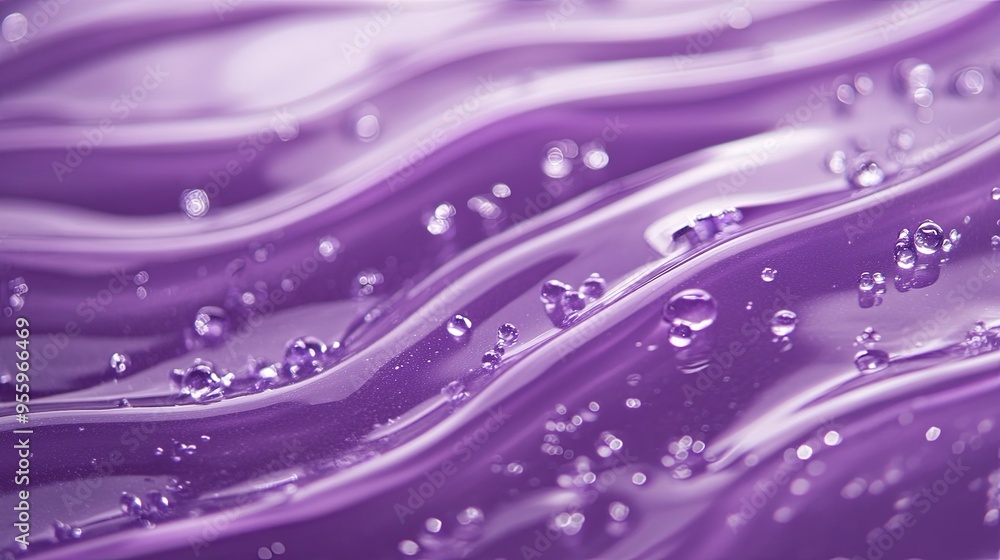 Aufkleber close-up image displaying a wave-like purple gel texture with glossy highlights and clear droplets.