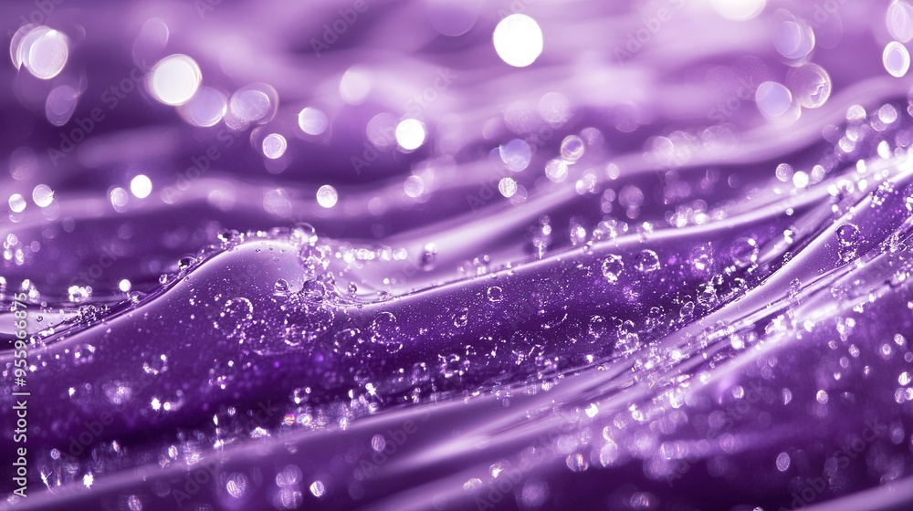 Poster close-up image displaying a wave-like purple gel texture with glossy highlights and clear droplets.