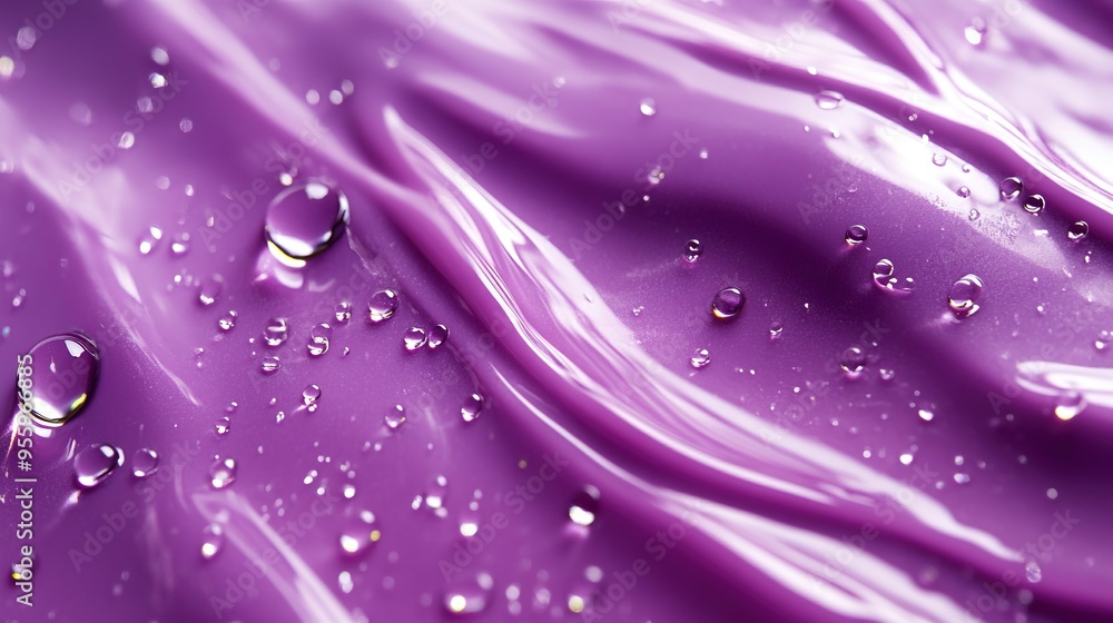Poster close-up image displaying a wave-like purple gel texture with glossy highlights and clear droplets.