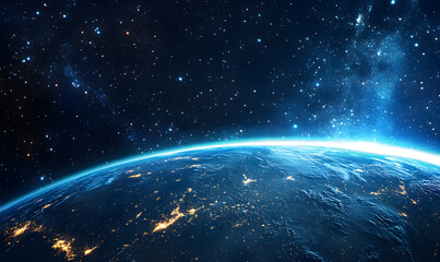 graphics of space, planets, and astronauts on a white background.