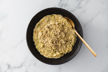 creamy risoni pasta with blended broccoli sauce