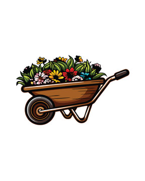recommend clip art: Editable vector illustration of a wheelbarrow filled with colorful flowers and foliage.