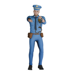 Professional Man in Law Enforcement Cartoon of a policeman holding handcuffs in his left hand while his right is pointing in front of 3D Police
