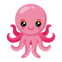 Illustration of Pink Octopus Isolated on white