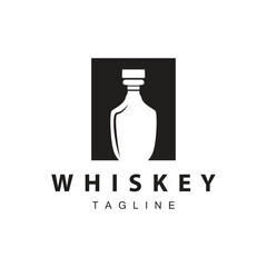 Whiskey Logo Design Old Drink Bottle Simple Style Retro Vintage Bar Restaurant Templet Illustration