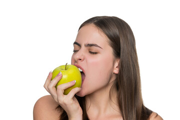 Woman eating healthy food on detox diet with natural organic fresh apple having healthy lifestyle and health