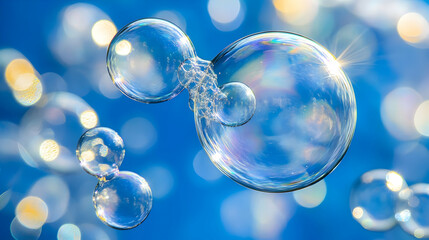 Colorful Soap Bubbles Floating on a Blue Sky Background