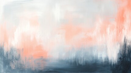Abstract Painting with Brushstrokes in Muted Peach and Gray Tones