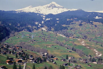 House on Grassland with Swiss Alps Mountain View around Interlaken Switzerland during 2000s